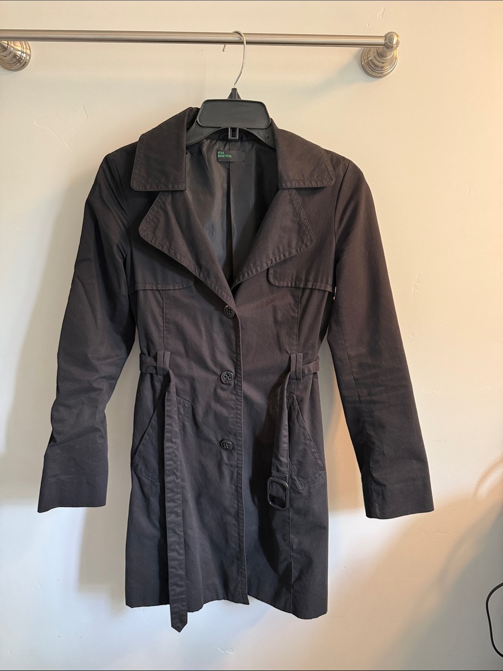 United Colors Of Benetton Black Trench Coat with Belt